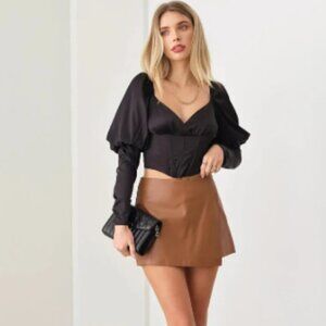 Long Puff Sleeve Corset Crop Top